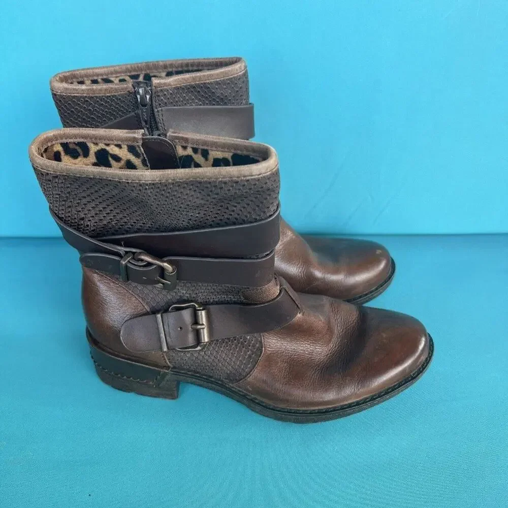 Sofft Aldina Moto Grunge Brown Leather Buckle Strap Mid Calf Comfort Boots Sz 8M - Picture 3 of 12